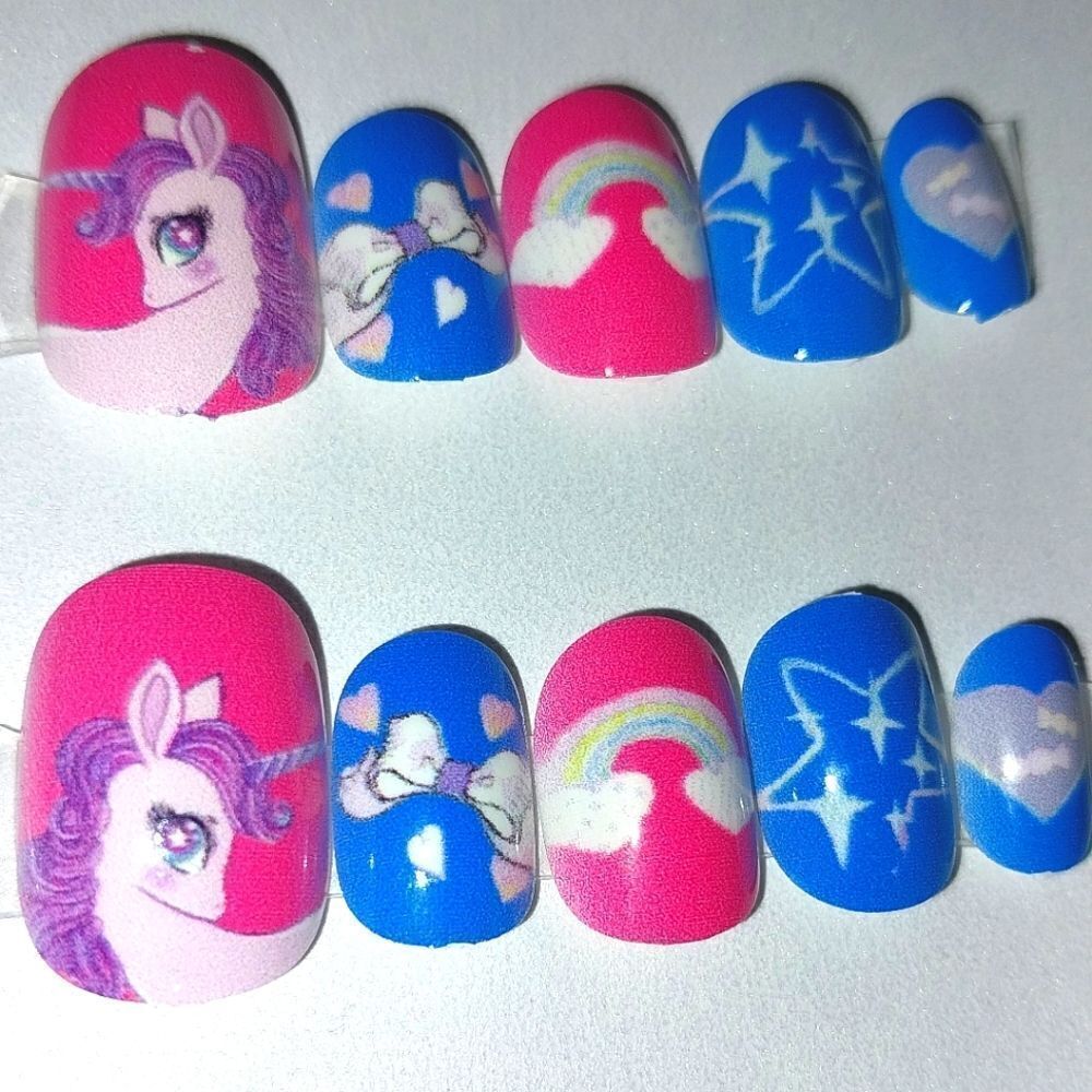 Kids Rainbows and unicorns 10pc press on nails for girls and teens